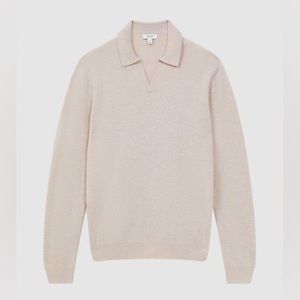 Reiss Men’s Merino Wool and Cashmere Long Sleeve Polo - S